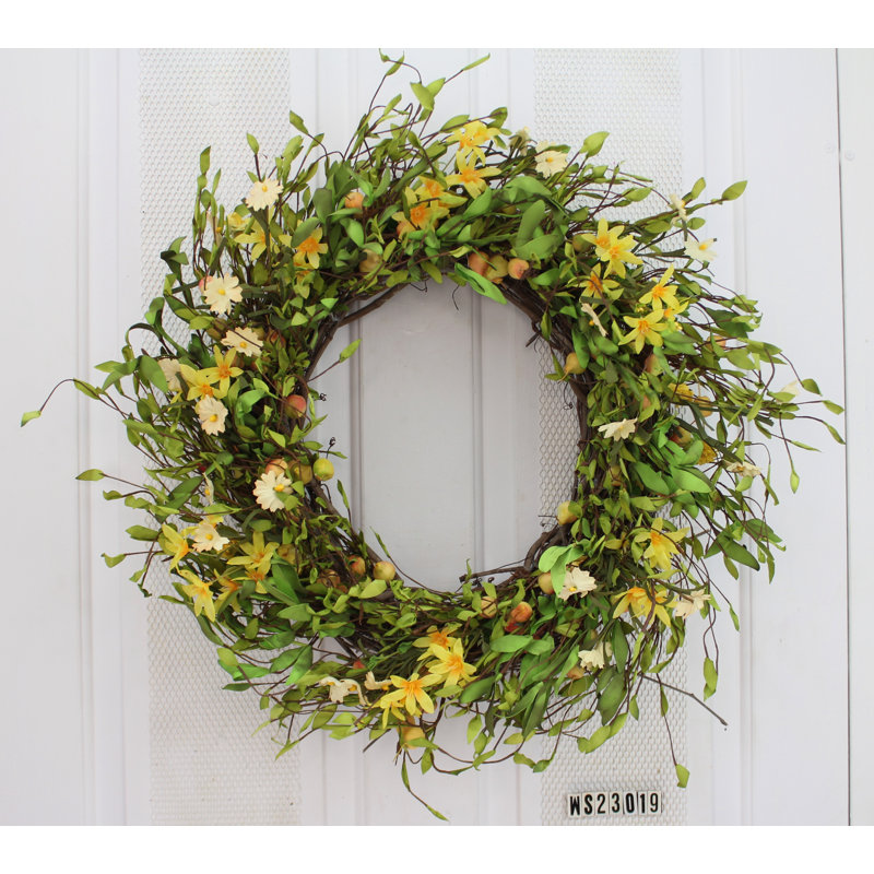 Handcrafted Faux Forsythia Foam 24'' Wreath