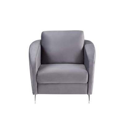 Fauteuil d'appoint moderne Sofia 36 po en velours gris avec pieds chromés et surpiqûres en losange