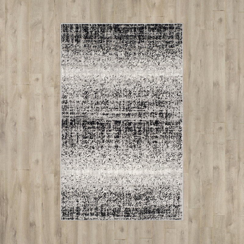 Tapis abstrait argenté / noir Riebe, Rectangle 2 pi 6 po x 4 pi
