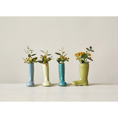 Small Stoneware Boot Vases with Distressed Finish