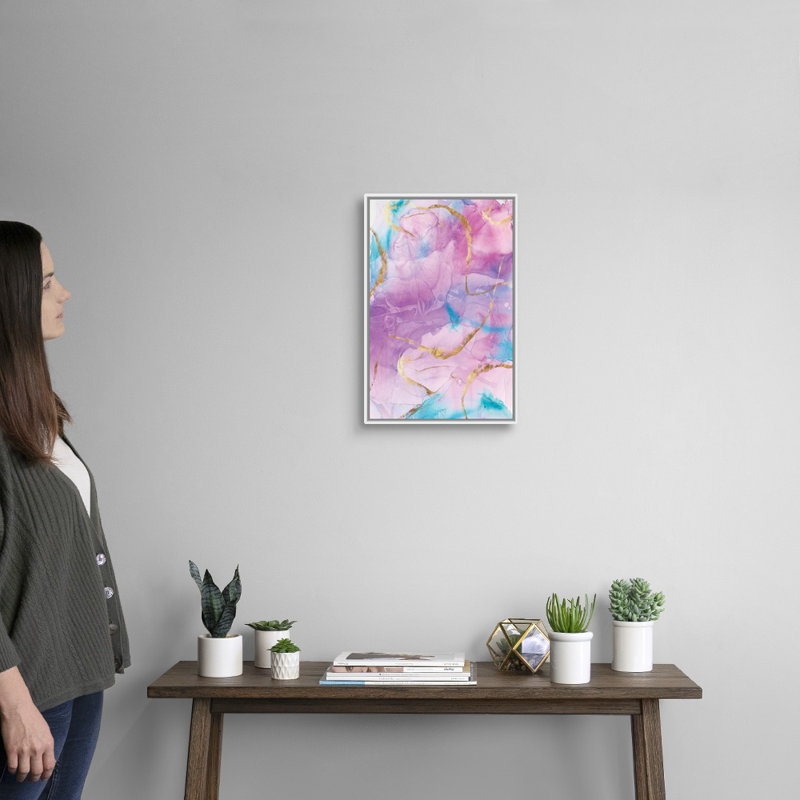 Reproduction d’art sur toile, "Gold Highlights I" par Eva watts, Toile encadrée flottée blanche