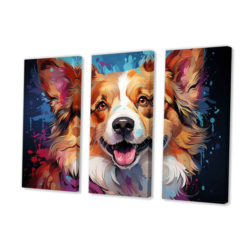 Corgi Charm I - ensemble d'art mural sur toile de chien, H 28 po x l 36 po