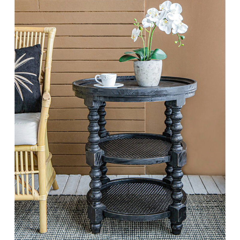 Table d'appoint en bois avec tablettes - noir pour décor français