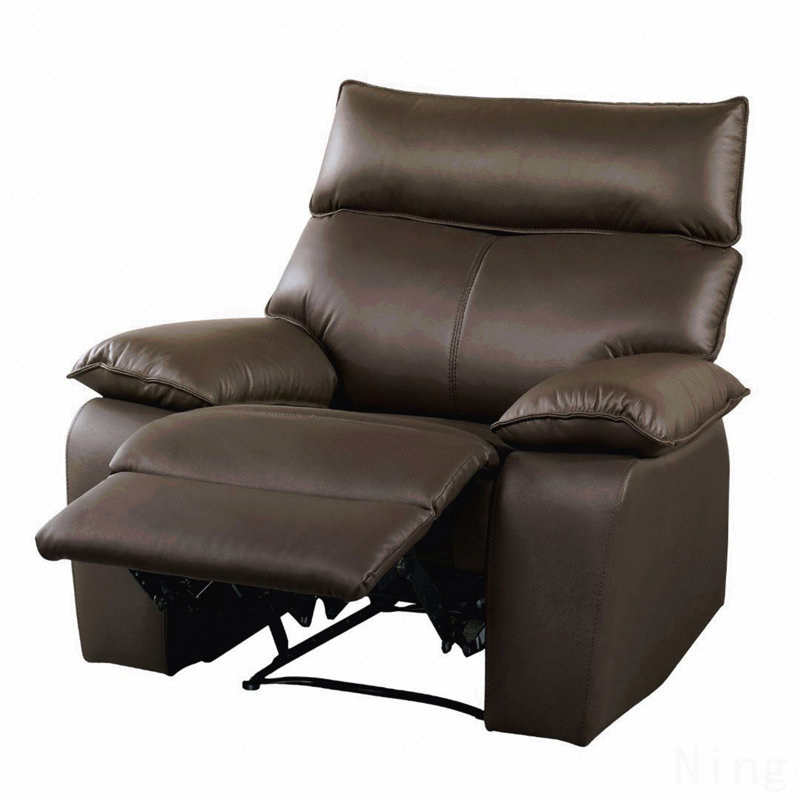 Fauteuil inclinable manuel brun contemporain avec accoudoirs coussinés, garniture à bride et mousse haute densité