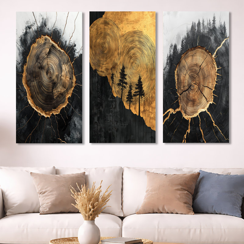 Ensemble d'art mural en métal 3 pièces Mysteries of a Dark Onyx, 40" H x 60" W