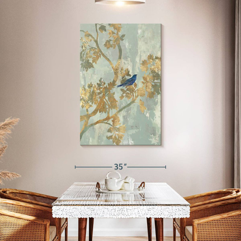 Oiseau bleu perché Brampt, H 48 po x l 32 po