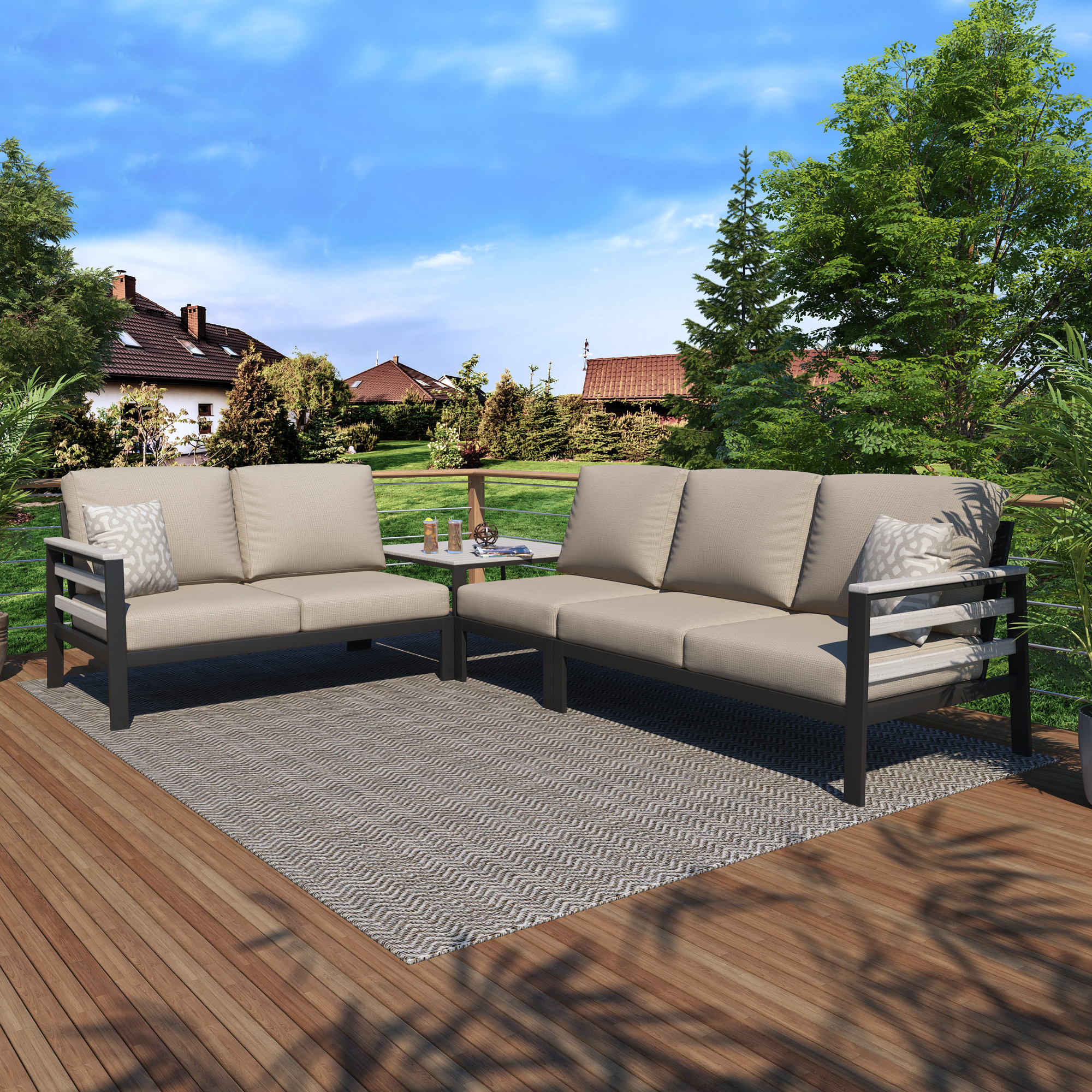Townsend Outdoor 5 Person Sectional Seating Group With Sunbrella Cushions, Cast Silver Sunbrella®