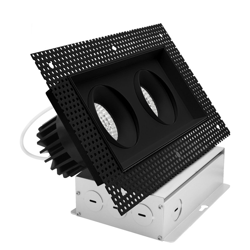 Luminaire encastré à DEL rectangulaire à 2 têtes LUXRITE, pivotant à 360 ° + 15 °, 5CCT, CRI90, 30W, 2000LM, 60 °, double intensité variable, IC et Wet