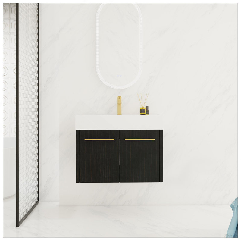 Meuble-lavabo mural 30 po avec lavabo, lavabo en résine à rebords épais, ensemble KD, 22.4 "H x29.5"W x 18.1"D