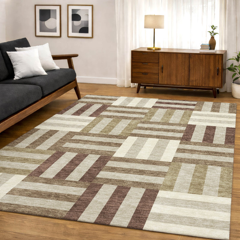 Premium Machine Washable Mayfield AMF2332 Geometric Rug, 9' x 12', Brown