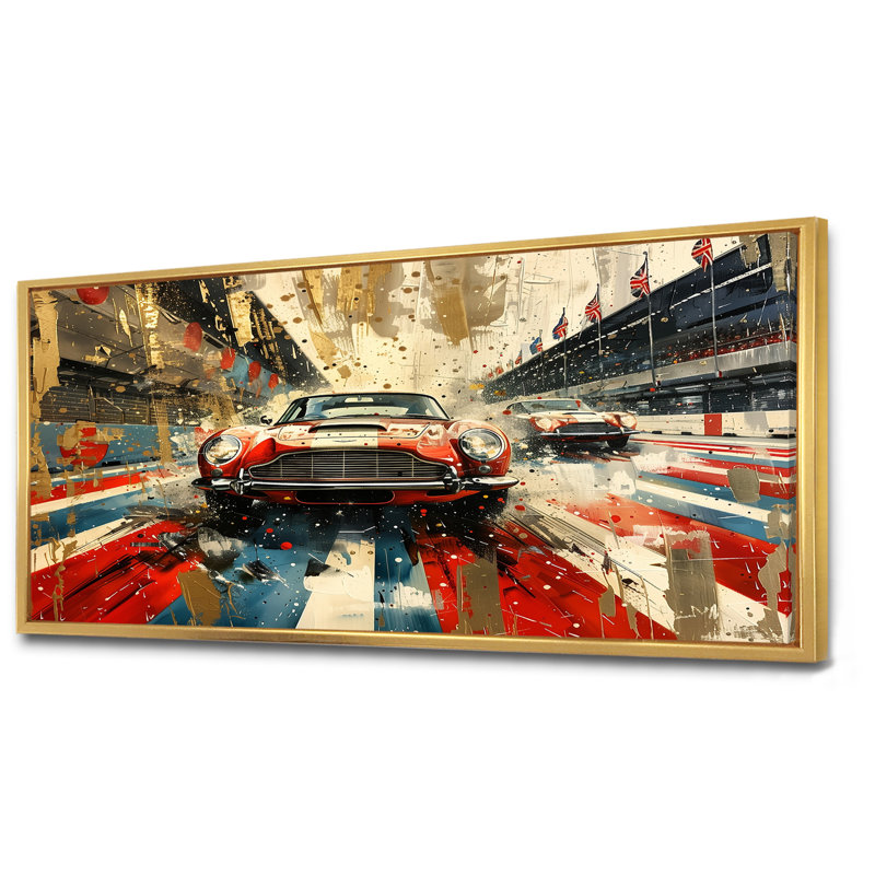 Couleur du drapeau américain d'une vieille voiture, Toile avec cadre flottant or, H 28 po x l 60 po x P 1,5 po