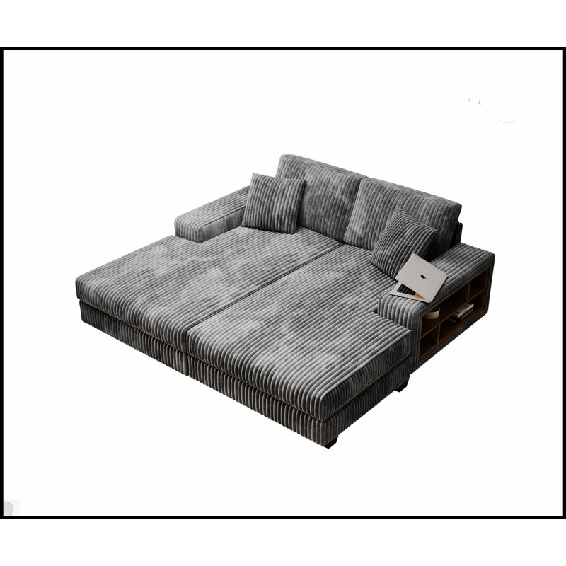 Canapé convertible polyvalent avec revêtement moelleux en velours côtelé pour le confort et le style du salon, Gris foncé