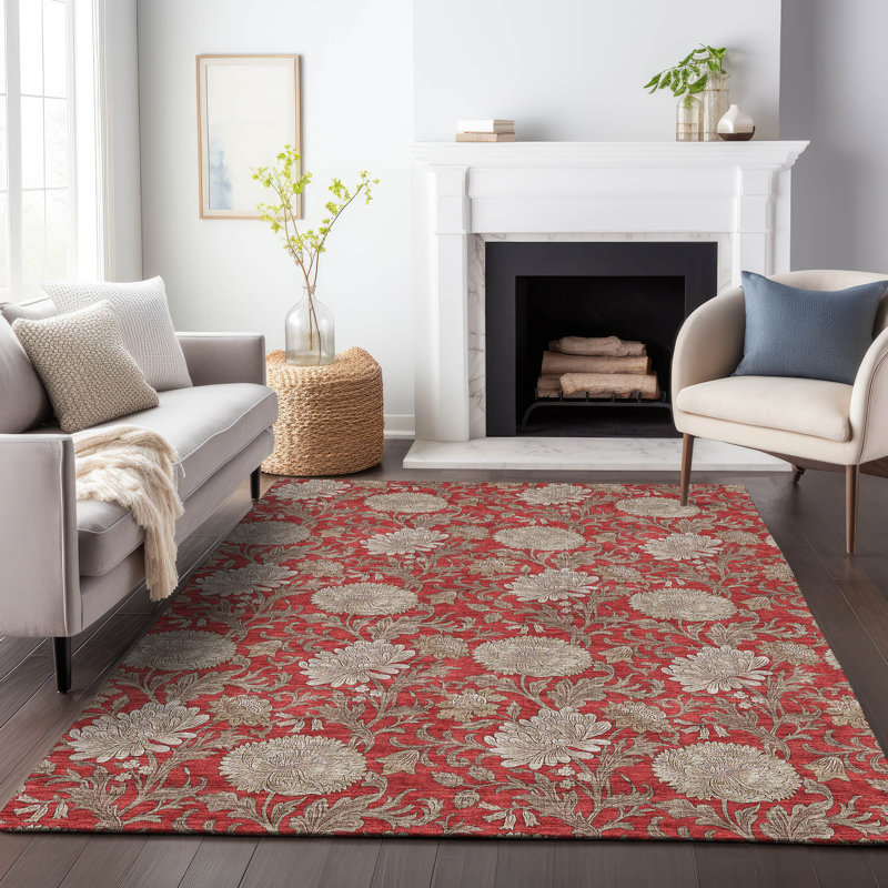 Premium Machine Washable Prisco Red Rug, Rectangle 5' x 7'6"