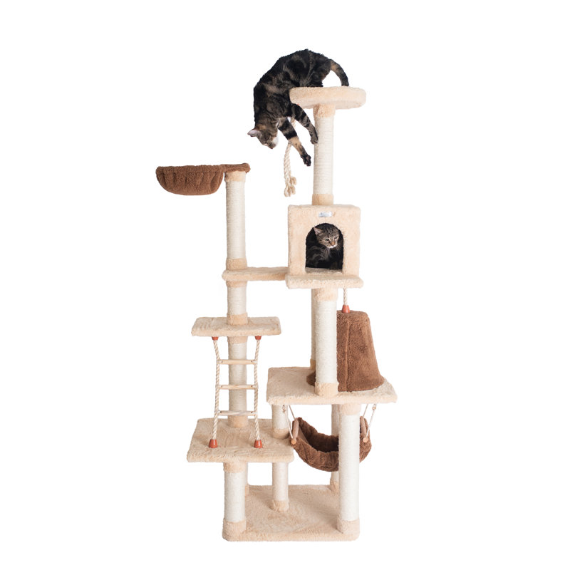 Goldenrod Sisal and Faux Fur Multi-Level Cat Tree with Condo