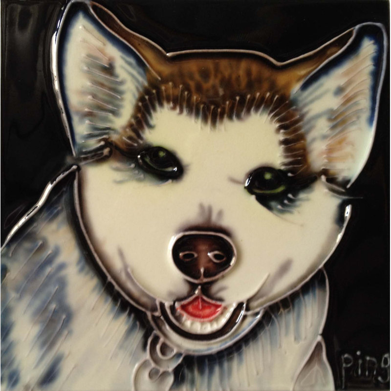Dog 1 Wall Décor 4x4" Husky Ceramic Art Tile Wall Décor and Drink Holder