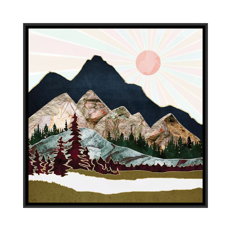 Retro Autumn Vista - impression d'art graphique, Aucun mat, 18" H x 18" W x 1.5" D, Toile avec cadre noir