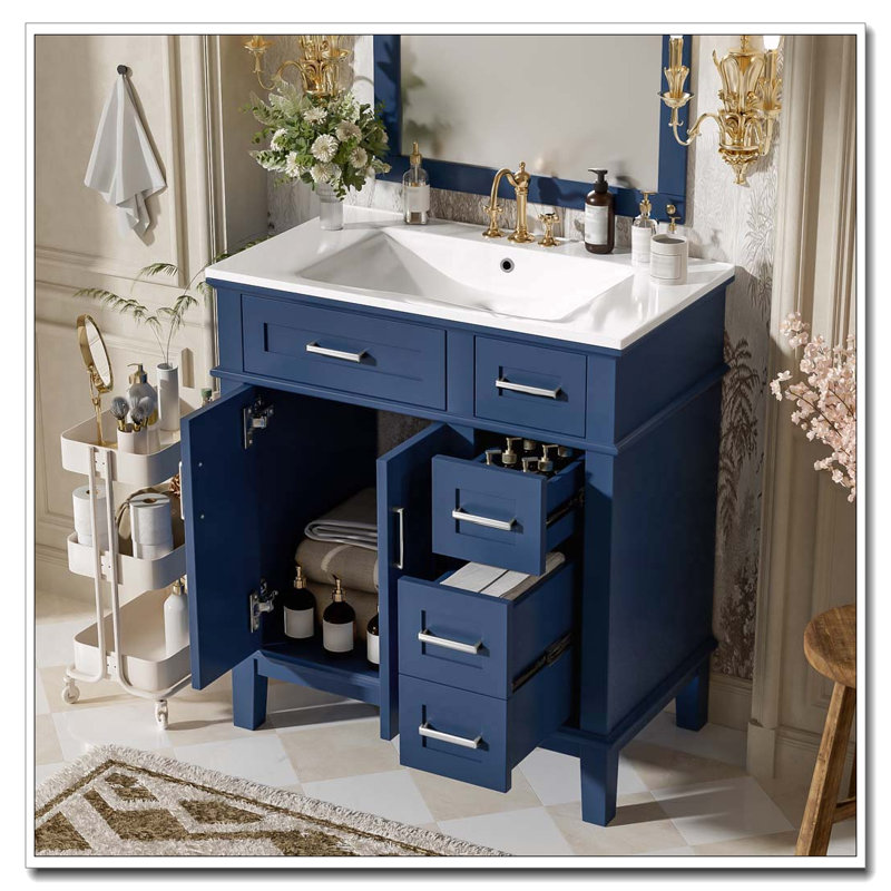 Meuble-lavabo moderne avec lavabo en céramique, 30 po + noir
