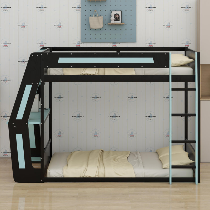 Lit superposé Gaming avec bureau RVB surdimensionné à fixation latérale, Bleu