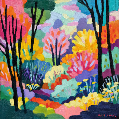 «Vibrant Abstract Forest with Colorful Trees», art mural sur toile tendue