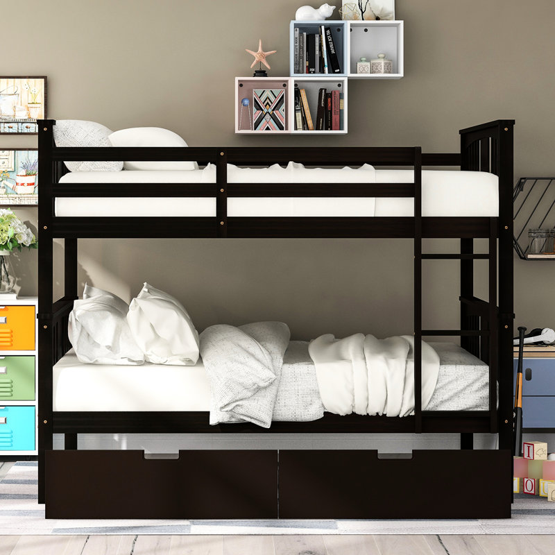 Lit double superposé au dessus d'un lit double avec tiroirs - pour le rangement dans la chambre d'amis et la base stable