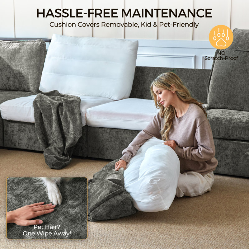 8-seater Oversized Modular Sofa Comfy Cloud Couch With Storage, Chenille Deep Convertible Sectional Sleeper Sofa Bed, Pet Friendly Covers Washable With 2 Ottomans