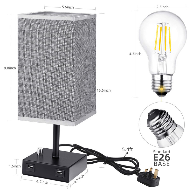 USB Table Lamp With 2 USB Charging Ports