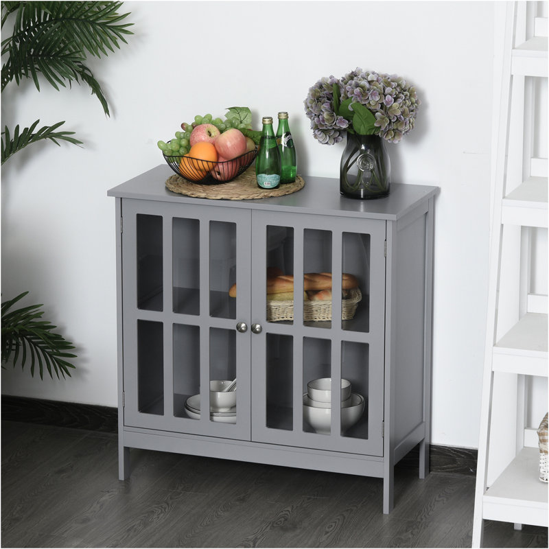 Grey MDF Sideboard Buffet with Transparent Doors