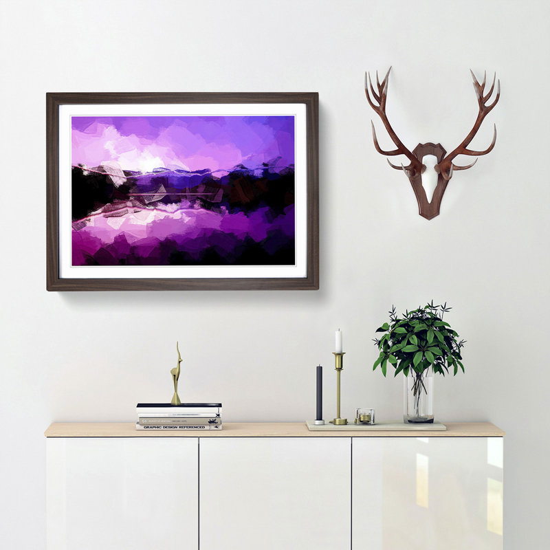 Purple Mountains in Abstract - Framed Print, 60cm H x 91cm W x 2cm D, Walnut