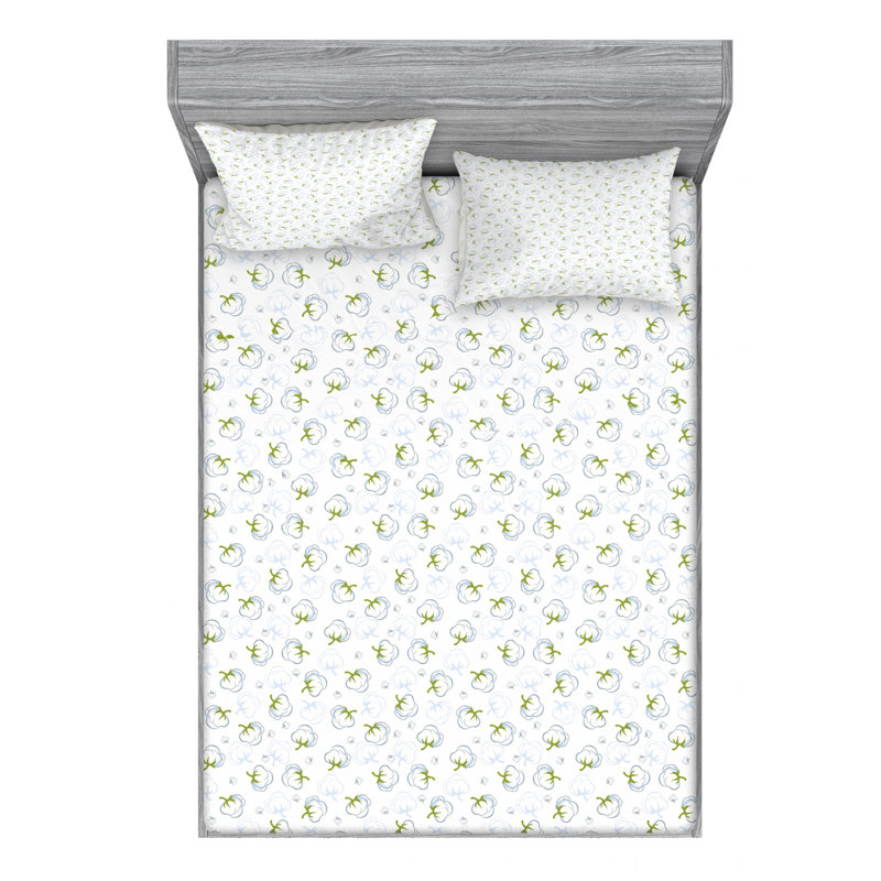 Microfiber Floral Sheet Set, Queen Sheet Set + Fitted Sheet + 2 Pillowcases, Green Floral
