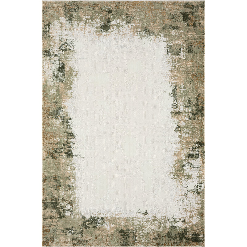 Abani Rugs Meidinger Beige with Green Border Area Rug, Rectangle 4' x 6'
