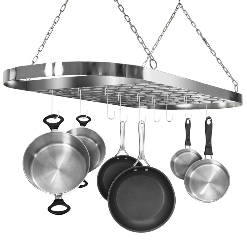 Support à casseroles suspendu ovale avec crochets Sorbus, argent, Chrome,  H 21 po x l 31,5 po x P 16,5 po 