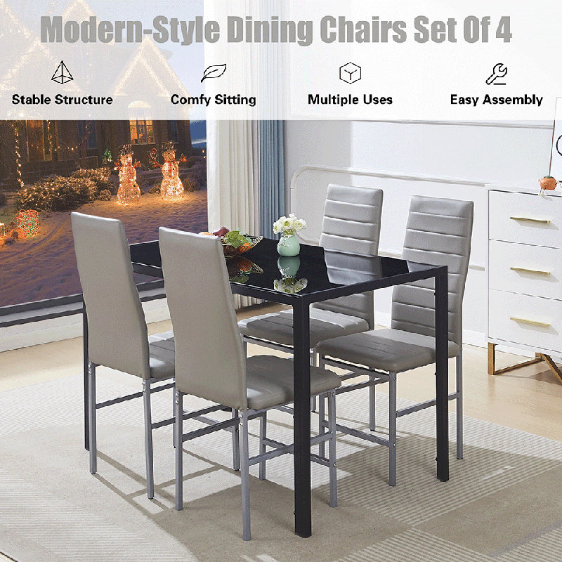 4 - Person Dining Set, Light Grey, Black