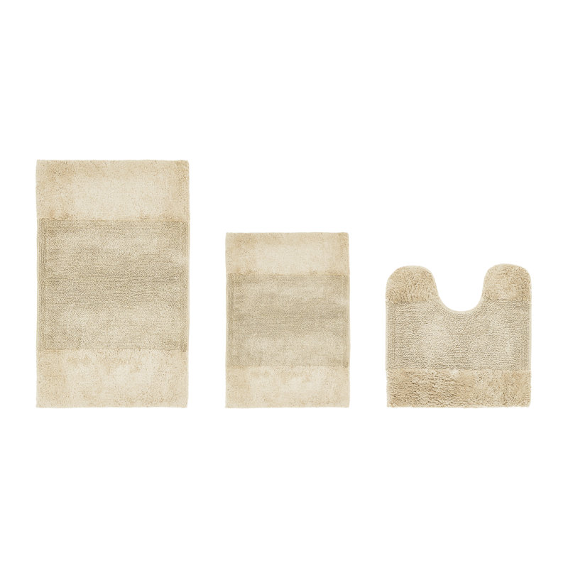 Ensemble de tapis pour salle de bain 3 pièces 100% coton 2155 g / m² Merkle, certifié OEKO-TEX®, envers en latex antidérapant, touffeté moelleux, super absorbant et lavable à la machine pour salle de bain, douche et baignoire, sable
