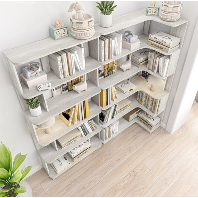 90 Cm Space Saving Corner Bookshelf + 80 Cm Bookcase Extendable Free Combination, Set Of 2 Display Shelf, Light Grey Color And Other 4 Colors For Option, Freely Combined And Matched Furniture