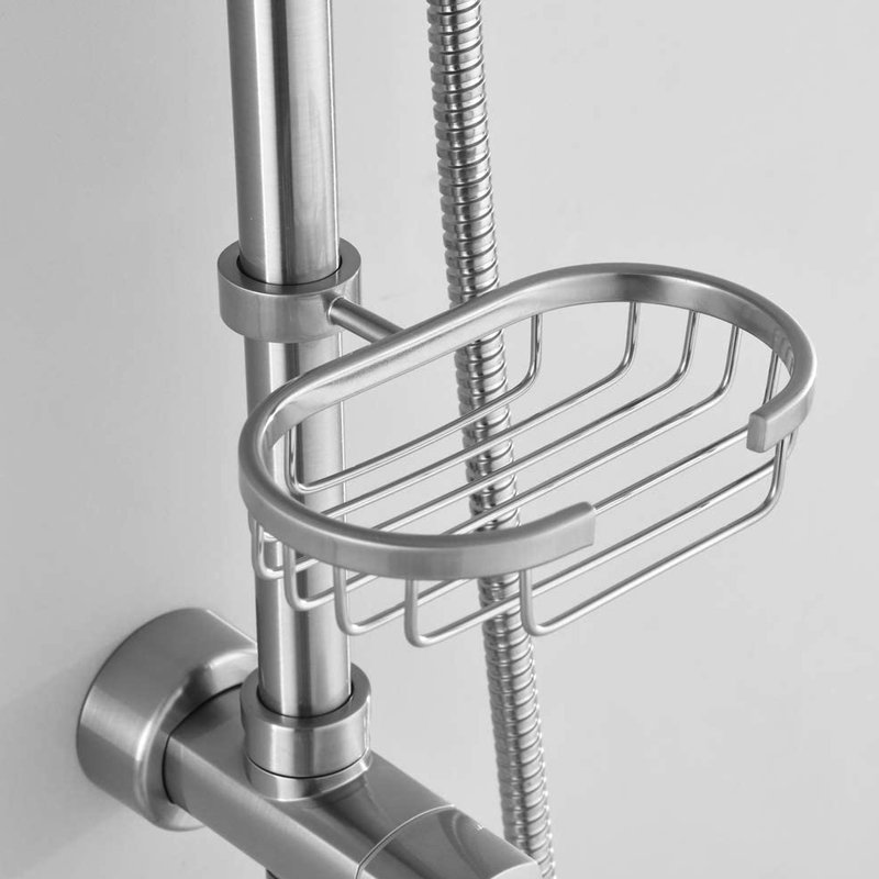 Ensemble de douche de salle de bain avec 5 mains et porte-savon, acier inoxydable, système nickel brossé, 5 fixations murales