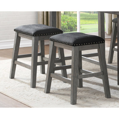 Counter Height Pair, Gray Wire-brushed, Black Faux Leather Seat And Prominent Nailhead Trim For Dining Room Of 2 Seating, Wood, Appealing