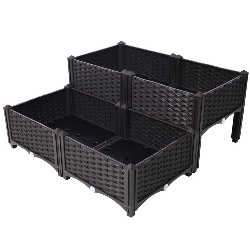 Brown Self-Watering Garden Bed With Legs - 4 Piece Plant Flowers, Herbs & Veggies Polypropylene Made Drainage Feature Easy Installation Raised Vegetable Planter For Patios Enabled Assembly Necessary