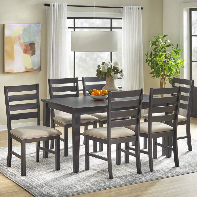 Peggy Dining Set, 7 Pieces: Table, 6 Chairs, Black