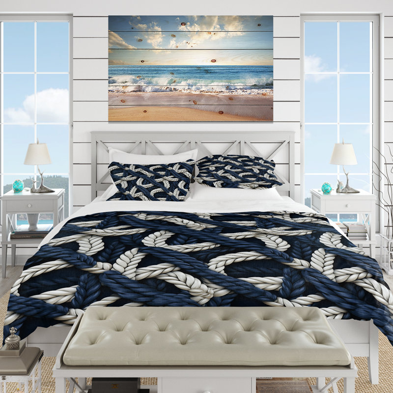 Ensemble de housse de couette Coastal Rope Motifs, Housse de couette pour grand lit et 2 taies décor