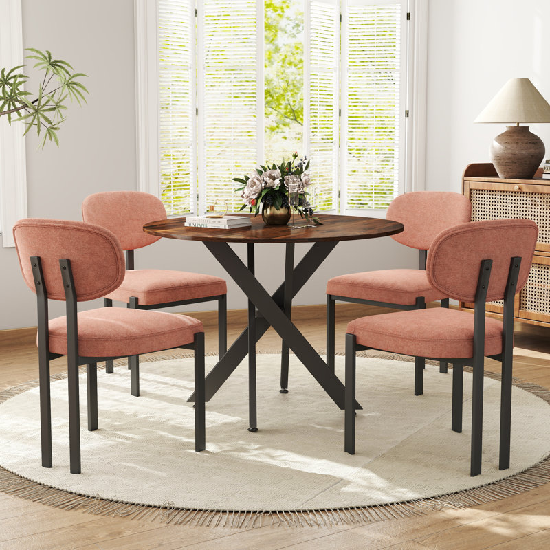 Ensemble repas rond à piédestal, 5, Brun, Orange