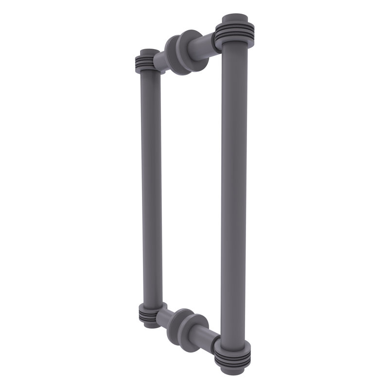 Contemporary 12" Back to Back Shower Door Pull with Dotted Accent, Matte Gray