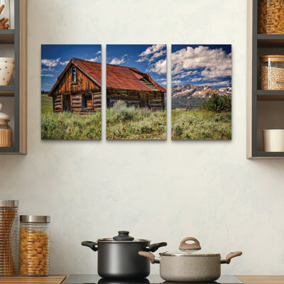 Ensemble de 3 panneaux muraux - Rick Berk «The Old Mountain Cabin», art mural sur toile pour le salon, la chambre à coucher ou le bureau 