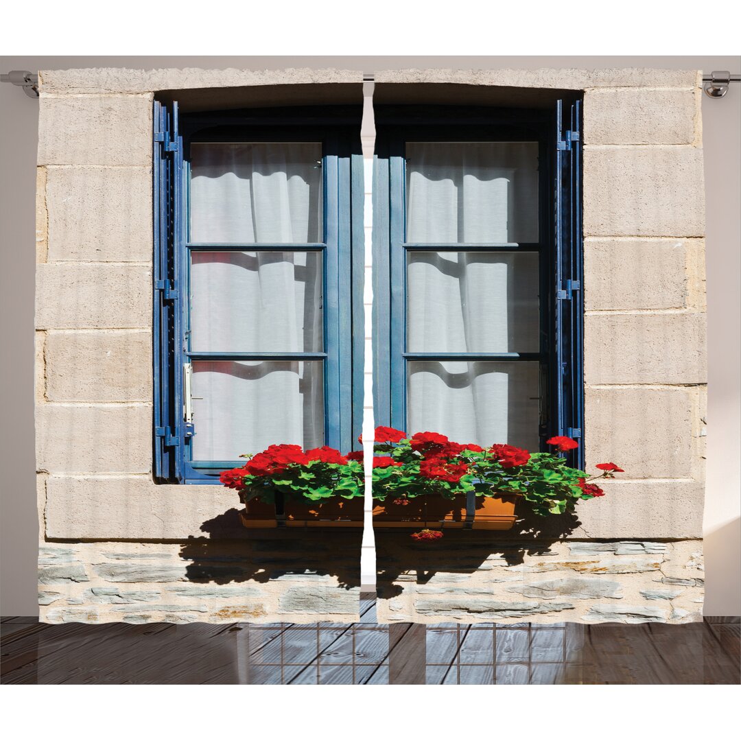 Rustikaler Vorhang, Mittelmeer-Fenster, Städtisch, Blau grau