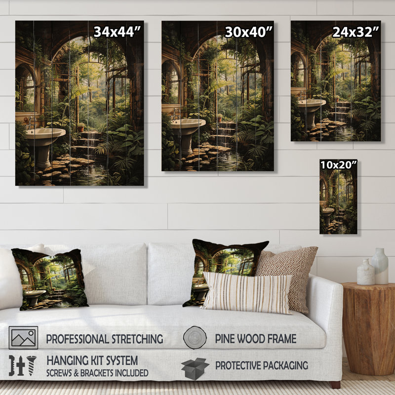 «Bathroom Natures Retreat II», reproduction sur bois sans cadre, H 20 po x l 10 po x P 0,78 po