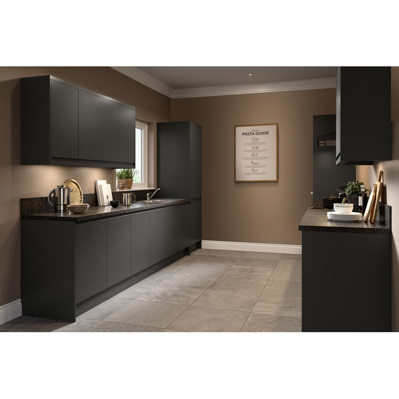 KitchenKit Flatpack J Pull Matt Base Unit 3 Drawer, 87cm H x 80cm W x 57cm D, Graphite