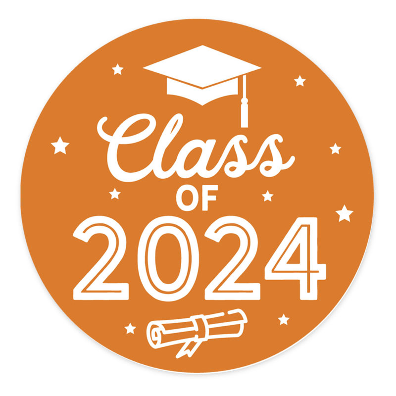 2024 autocollants de graduation, rouge, cadeaux de fête, paquet de 40 en vrac, 2 pouces, Orange