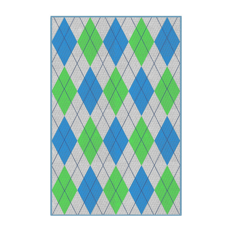 Tapis vert / bleu / gris clair tissé à la machine, Tapis de couloir 2 pi x 5 pi