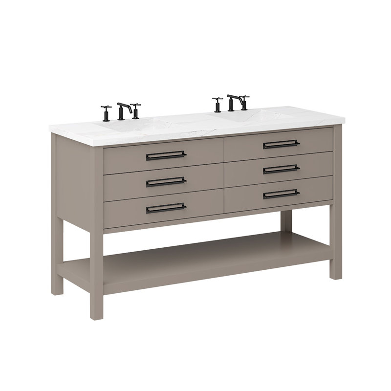 Meuble-lavabo double tiroir Kiawah, Taupe Taos, Noir mat, 72"