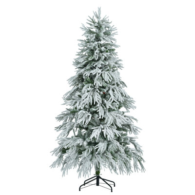 Pre-Lit Spruce Snow Flocked Christmas Tree, Artificial Hinged Xmas Tree With 300 Multi-Color Led Lights, 8 Flashing Modes, Holiday Office Home Décor