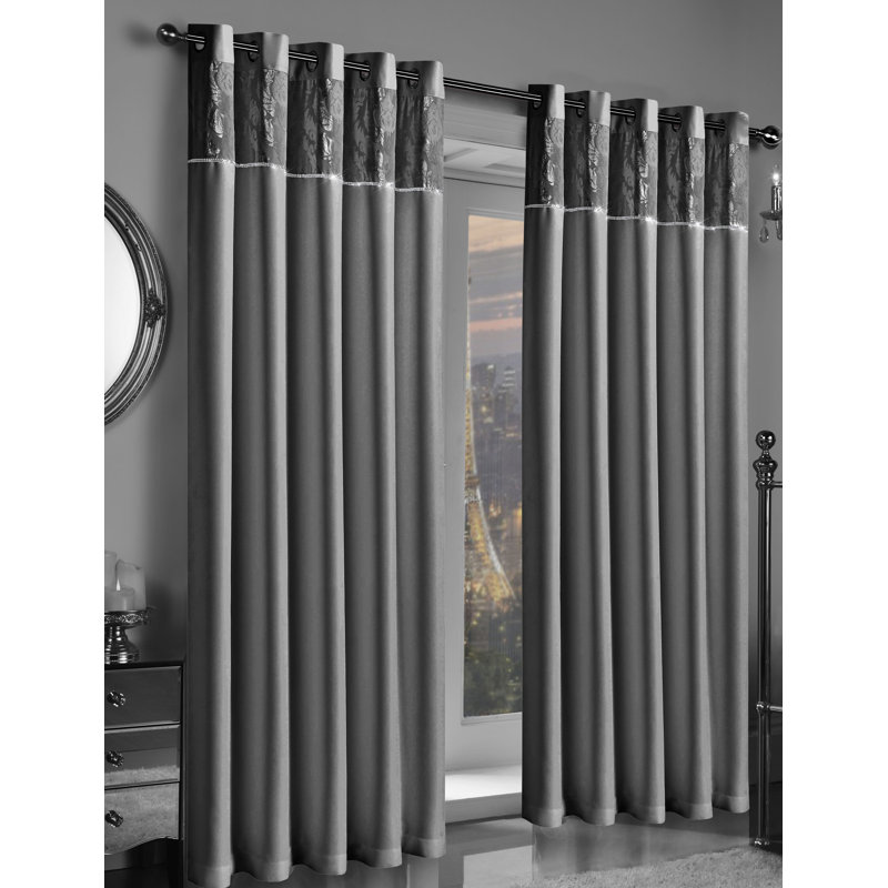 Longhin Room Darkening Curtain Pair, Width 165 cm x Drop 182 cm, Silver/Grey